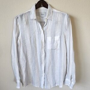 Rails Charli Periwinkle Stripe Linen Blend Metallic Button Down Shirt Womens S